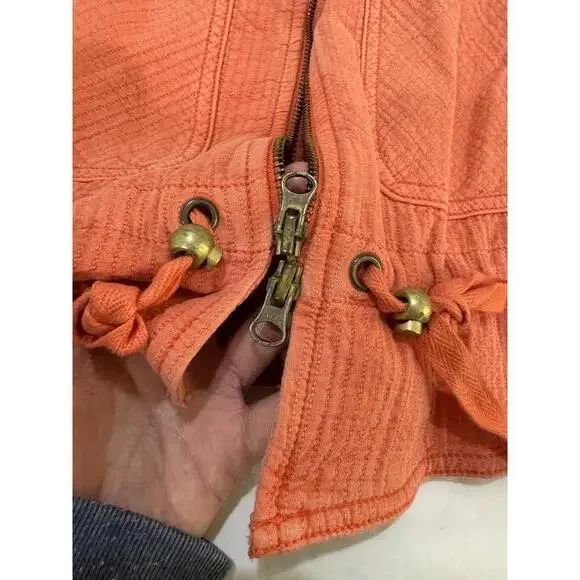 Anthropologie Coral Orange Joyce Quilted Textured Moto Full Zip Jacket- Size XS - Picture 5 of 9
